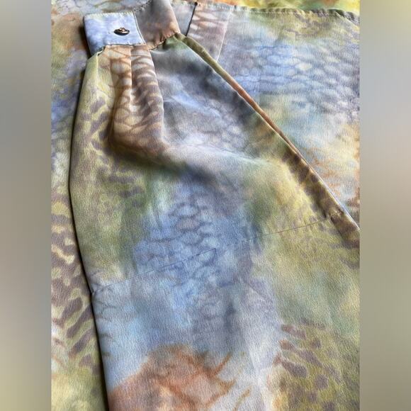 Vintage Opal by Lorraine Wardy Sheer Green Blue & Yellow Artsy Button Down - Med - Picture 4 of 12